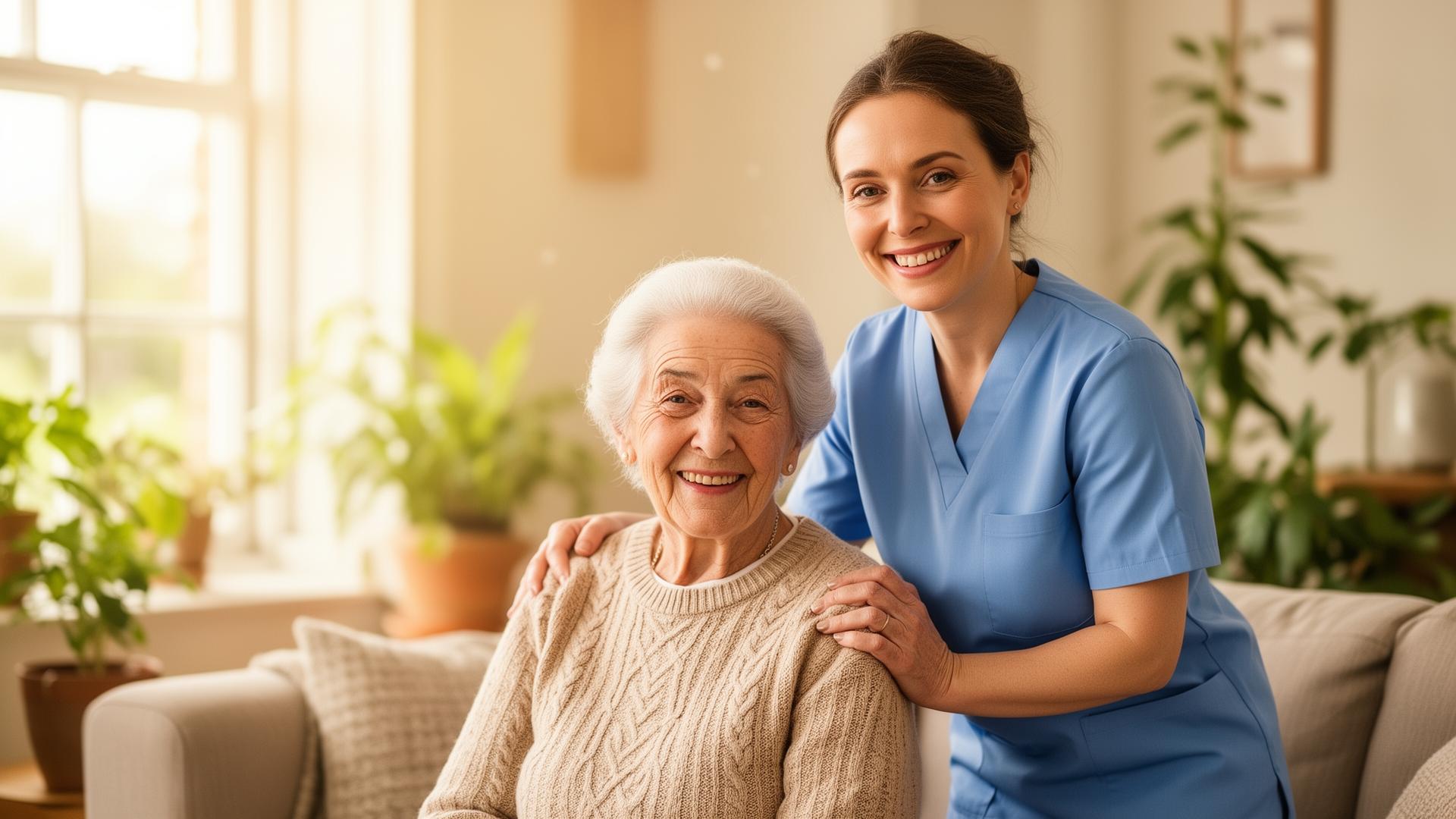 Caregiver supporting elderly client at home